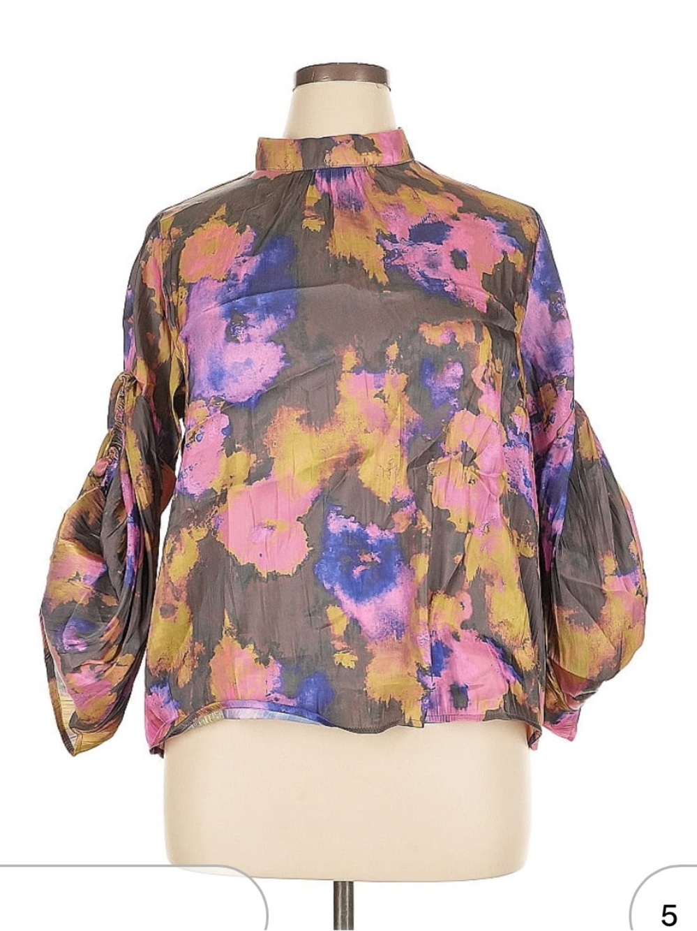 crosby. Mock-Neck Watercolor Floral Blouse in Purple, Pink, Gold